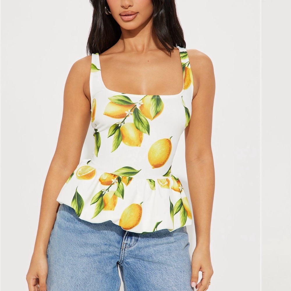 Citrus Print Peplum Blouse size L